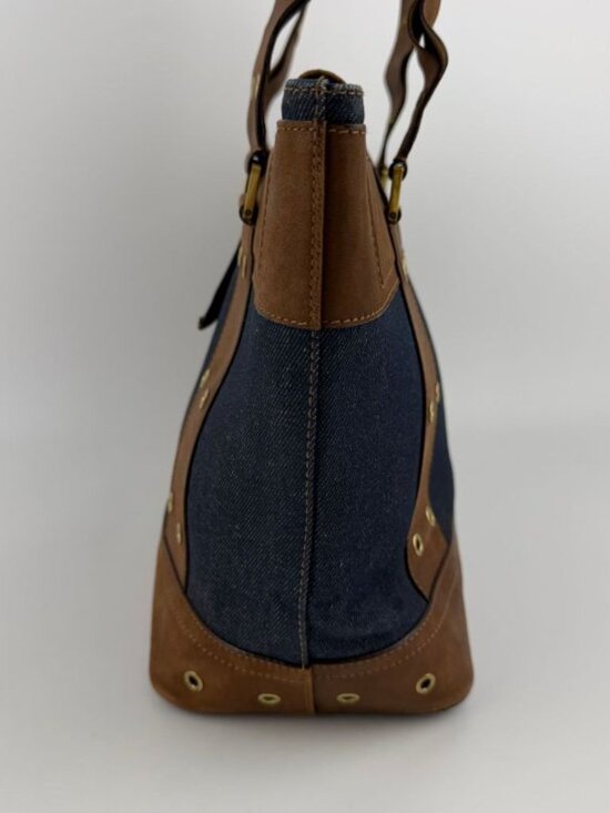 Dior Tote Brown Navy Denim Leather Vintage - Picture 5 of 16